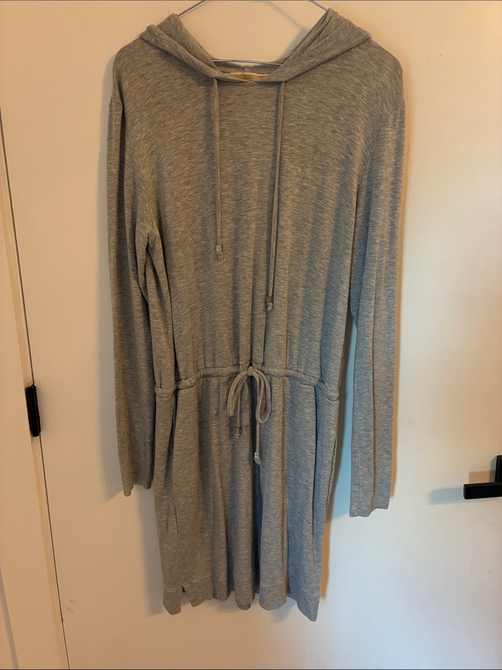 Michael Kors Light Gray Hooded Drawstring Tunic Sweater